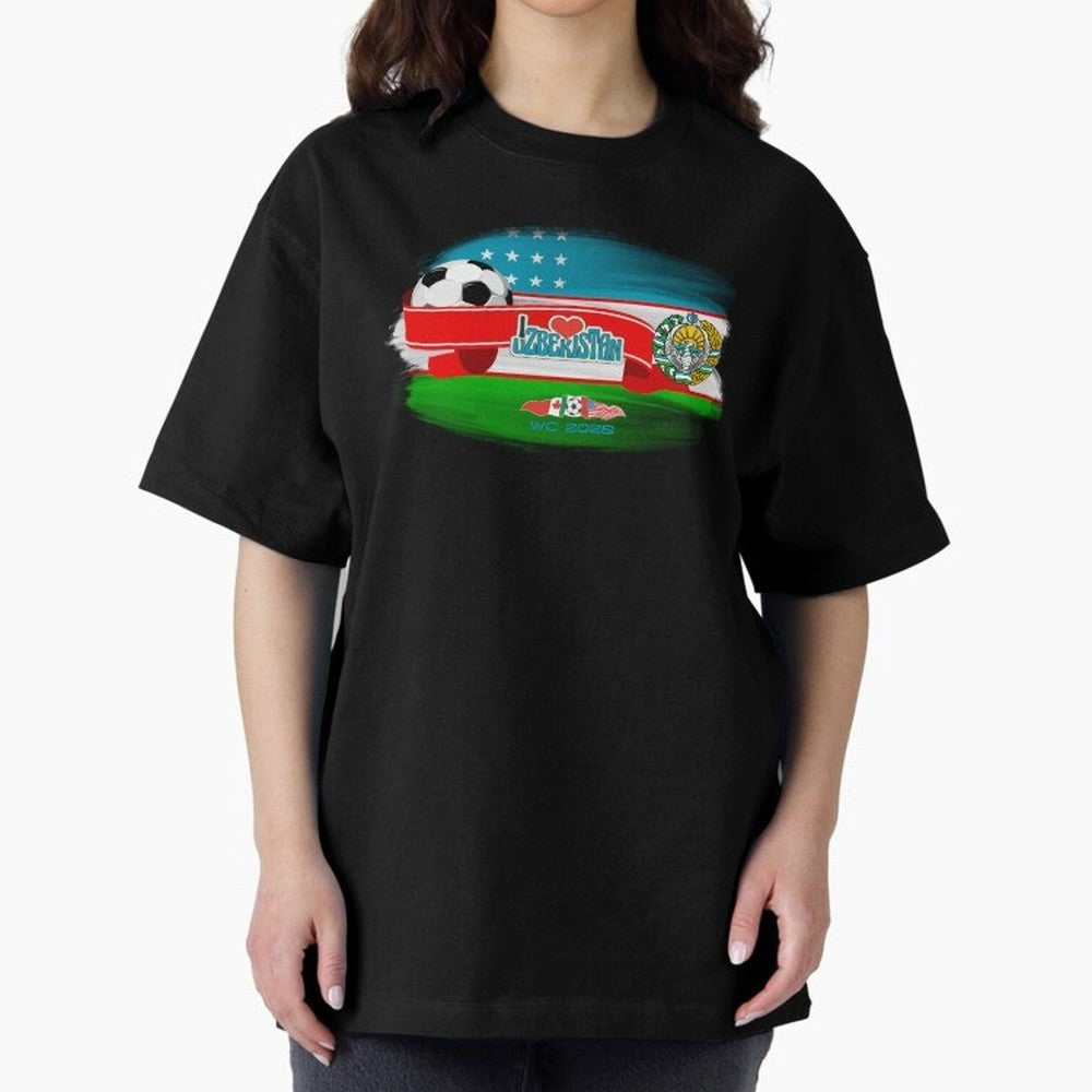 UzbekistanWC 2026 Oversized T-Shirt Show Passion for the Stars of Match Day Hype around FIFA World Cup 2026 USA Canada Mexico, Messi, CR7 and Mbappe, England, France and Netherlands, Retro Football Energy, Iconic Rivalries, Trophy Chase Drama and
