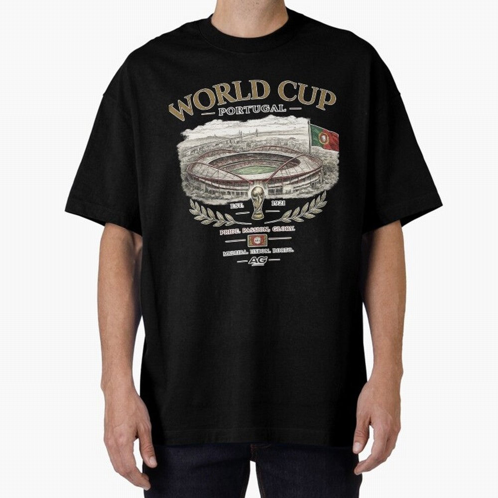 Portugal World Cup Estadio Da Luz Oversized T-Shirt Represent the Passion of Global Football Passion for FIFA World Cup 2026, Inspired by Neymar, Haaland and Cristiano Ronaldo, France and Portugal, Championship Spirit, Famous Goals, Roaring Crowds