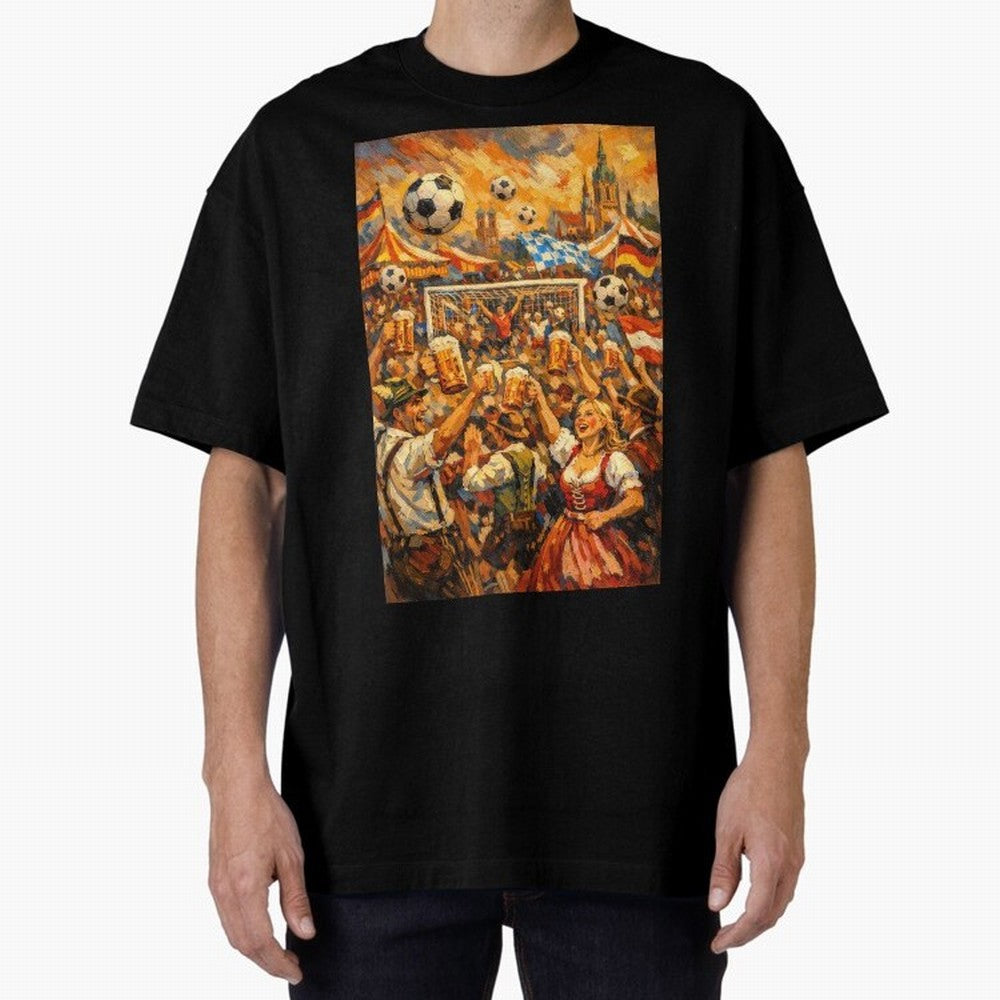 Festival Celebration with Soccer and Beer Oversized T-Shirt Join the Global Buzz around FIFA World Cup 2026 Group Stage Spirit, Driven by Argentina, Mbappe and Neymar, Retro Football Energy, Iconic Rivalries, Trophy Chase Drama and Stadium