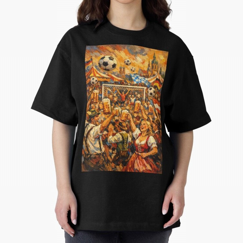 Festival Celebration with Soccer and Beer Oversized T-Shirt Join the Global Buzz around FIFA World Cup 2026 Group Stage Spirit, Driven by Argentina, Mbappe and Neymar, Retro Football Energy, Iconic Rivalries, Trophy Chase Drama and Stadium