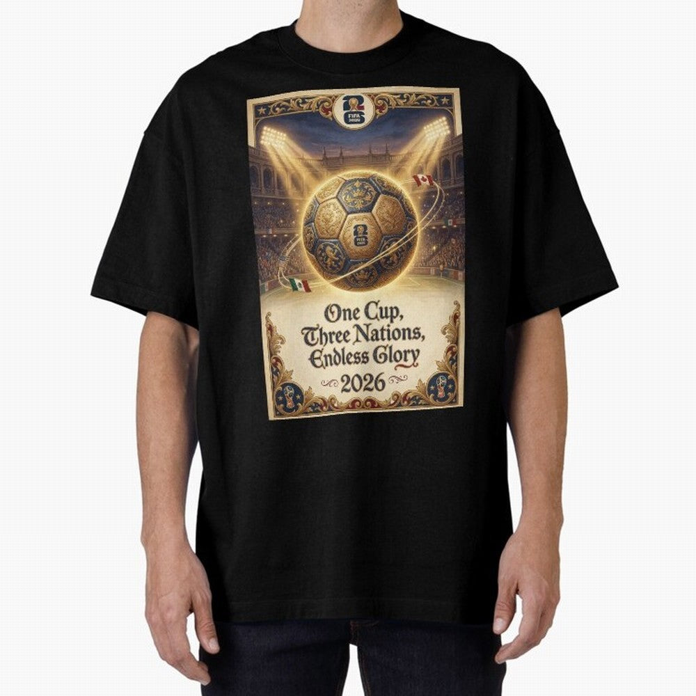 FIFA World Cup 2026 Poster Oversized T-Shirt Cheer through Every Moment of Global Football Passion for FIFA World Cup 2026 Group Stage, with Messi, France, Match Day Excitement, Supporter Culture, Golden Goals and Global Football Passion; Perfect