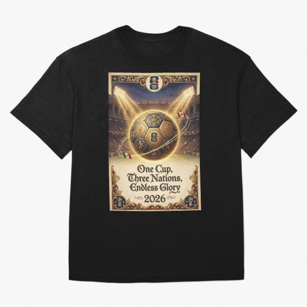 FIFA World Cup 2026 Poster Oversized T-Shirt Cheer through Every Moment of Global Football Passion for FIFA World Cup 2026 Group Stage, with Messi, France, Match Day Excitement, Supporter Culture, Golden Goals and Global Football Passion; Perfect