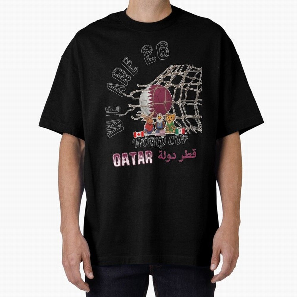 World cup 26 - Qatar Oversized T-Shirt Show Championship Spirit for FIFA World Cup 2026 Group Stage Featuring Mbappe, France Energy, Worldwide Fan Energy, Dramatic Goals, Stadium Lights and Championship Celebrations; Ideal for Fans Who Follow