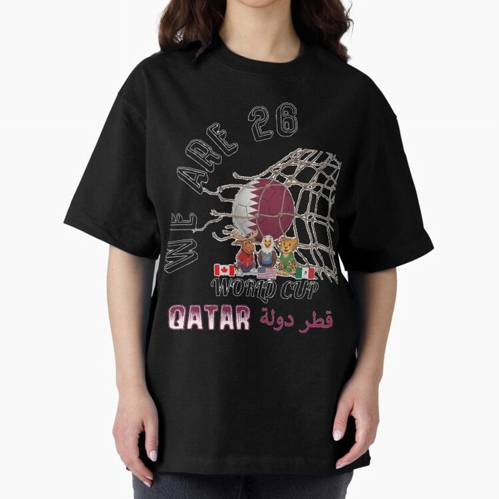 World cup 26 - Qatar Oversized T-Shirt Show Championship Spirit for FIFA World Cup 2026 Group Stage Featuring Mbappe, France Energy, Worldwide Fan Energy, Dramatic Goals, Stadium Lights and Championship Celebrations; Ideal for Fans Who Follow