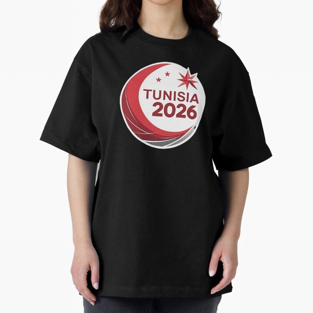 Tunisia 2026 Oversized T-Shirt Celebrate National Team Dreams in FIFA World Cup 2026 Group Stage Spirit, Highlighting Argentina and Brazil, Cristiano Ronaldo, Championship Spirit, Famous Goals, Roaring Crowds and International Football Unity;