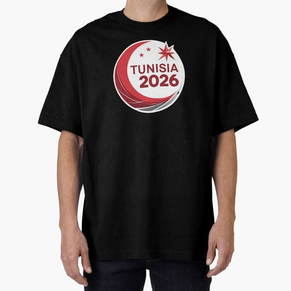Tunisia 2026 Oversized T-Shirt Celebrate National Team Dreams in FIFA World Cup 2026 Group Stage Spirit, Highlighting Argentina and Brazil, Cristiano Ronaldo, Championship Spirit, Famous Goals, Roaring Crowds and International Football Unity;