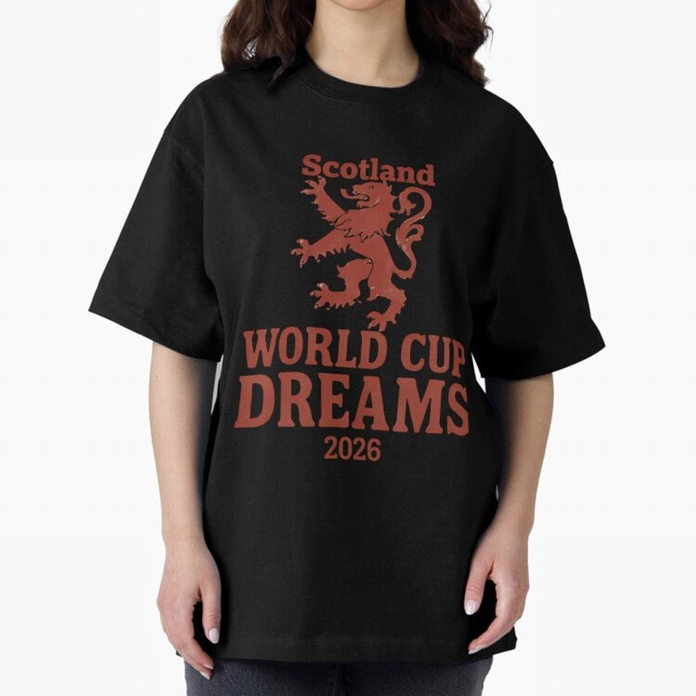 Scotland World Cup Dreams 2026 Oversized T-Shirt Honor Global Football Passion for FIFA World Cup 2026 Group Stage, Driven by Messi, Neymar and Mbappe, France and Portugal, Football Festival Excitement, Trophy Ambitions, Country Rivalries and Star