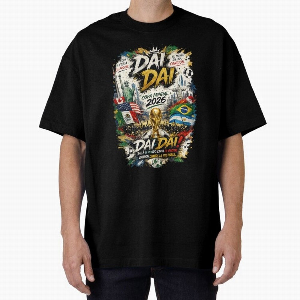 DAI DAI DESIGN FIFA 2026 Oversized T-Shirt Enjoy the Biggest Football Party of Global Football Passion for FIFA World Cup 2026 USA Canada Mexico, Centered on Mbappe, Argentina and Brazil, Game Day Rituals, Football Legends, Country Pride and the