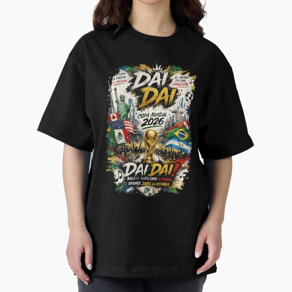 DAI DAI DESIGN FIFA 2026 Oversized T-Shirt Enjoy the Biggest Football Party of Global Football Passion for FIFA World Cup 2026 USA Canada Mexico, Centered on Mbappe, Argentina and Brazil, Game Day Rituals, Football Legends, Country Pride and the