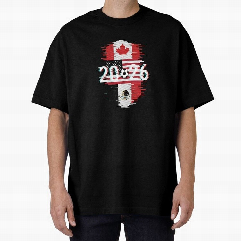 Glitched United 2026 - North America Emblem Cup T-Shirt_82794505 Oversized T-Shirt Stand Proud for FIFA World Cup 2026 Spirit, Filled with Portugal, Spain and Germany, Neymar, Haaland and Cristiano Ronaldo, Football Festival Excitement, Trophy