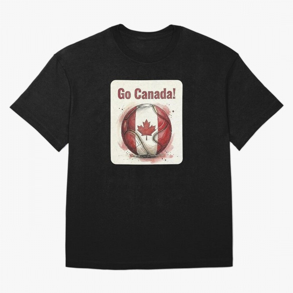 Go Canada Soccer Ball Flag | Canadian Football Fan Graphic Tee Oversized T-Shirt Bring a Vintage Feel to the FIFA World Cup 2026 USA Canada Mexico Journey through Mbappe Highlights, Brazil, Portugal and Argentina Pride, Supporter Pride, Iconic