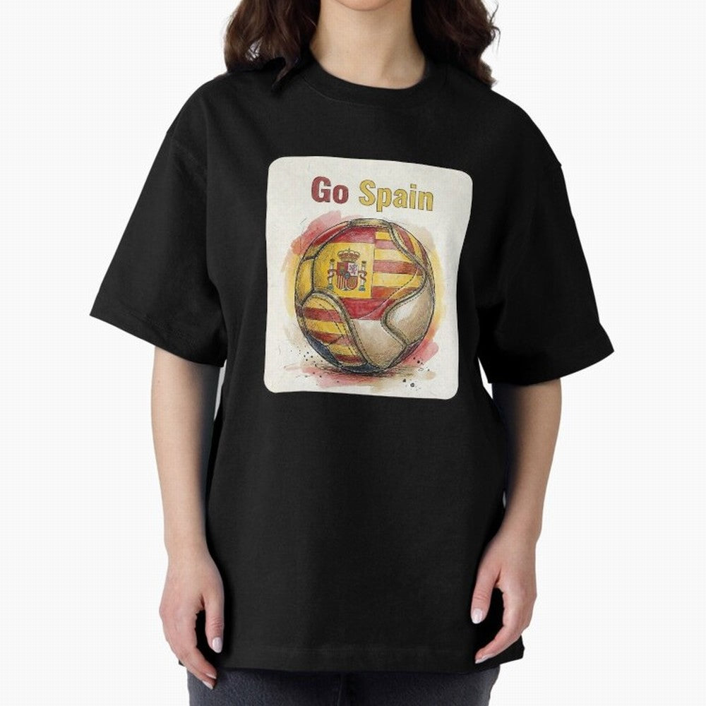 Go Spain Soccer Ball Flag | Canadian Football Fan Graphic Tee Oversized T-Shirt Back Your Heroes with FIFA World Cup 2026 Inspired by Messi, CR7 and Mbappe, Portugal, Spain and Germany Energy, Global Supporter Spirit, Legendary Goals, National