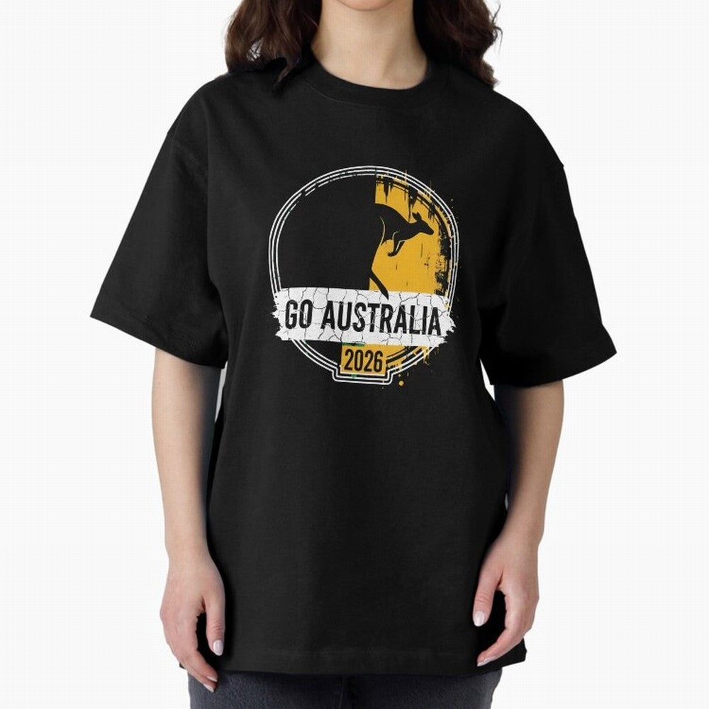 Golden Green Kangaroo Emblem Go Australia 2026 Supporter Design T-Shirt_83662099 Oversized T-Shirt Bring World Football Passion into FIFA World Cup 2026 Group Stage Featuring CR7 and Messi, Brazil Energy, Classic Soccer Heritage, Championship
