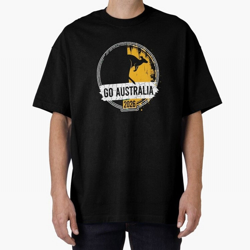 Golden Green Kangaroo Emblem Go Australia 2026 Supporter Design T-Shirt_83662099 Oversized T-Shirt Bring World Football Passion into FIFA World Cup 2026 Group Stage Featuring CR7 and Messi, Brazil Energy, Classic Soccer Heritage, Championship