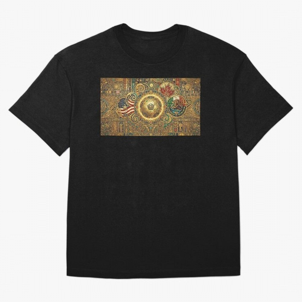 Ornate Soccer Emblem with Flags Oversized T-Shirt Bring Retro Soccer Energy to FIFA World Cup 2026 Spirit, Filled with England, Messi, Stadium Chants, National Pride, Trophy Dreams and Unforgettable Football Memories; Created for Match Day Parties,