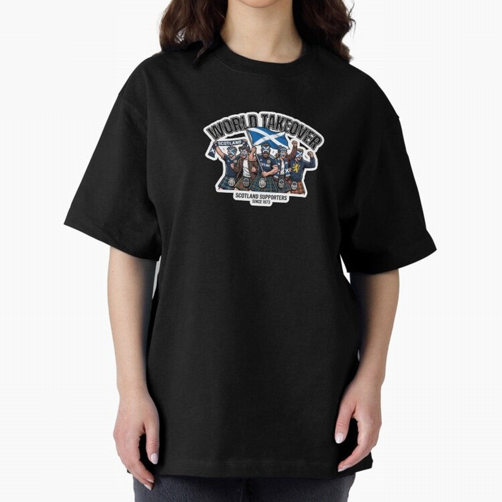 Scotland Soccer Fans Tartan Power Sticker 2026 Football Supporters Oversized T-Shirt Bring Home FIFA World Cup 2026 Group Stage for Fans of Messi and France, Bringing Game Day Rituals, Football Legends, Country Pride and the Road to the Final;