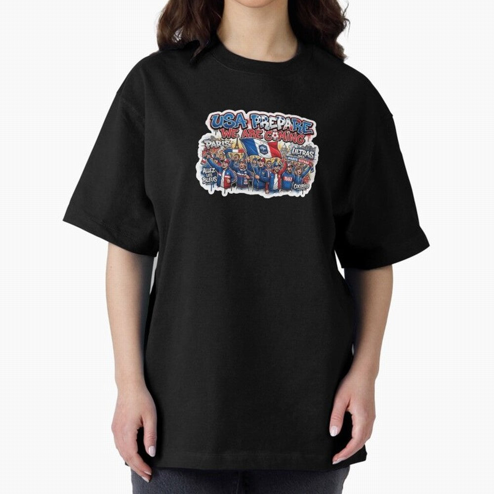France Soccer Fans 2026 Sticker We Are Coming Oversized T-Shirt Share FIFA World Cup 2026 Group Stage Spirit, Celebrating Netherlands, Cristiano Ronaldo, Football Passion, Legendary Performances, Festival Vibes and Supporter Community; Made for