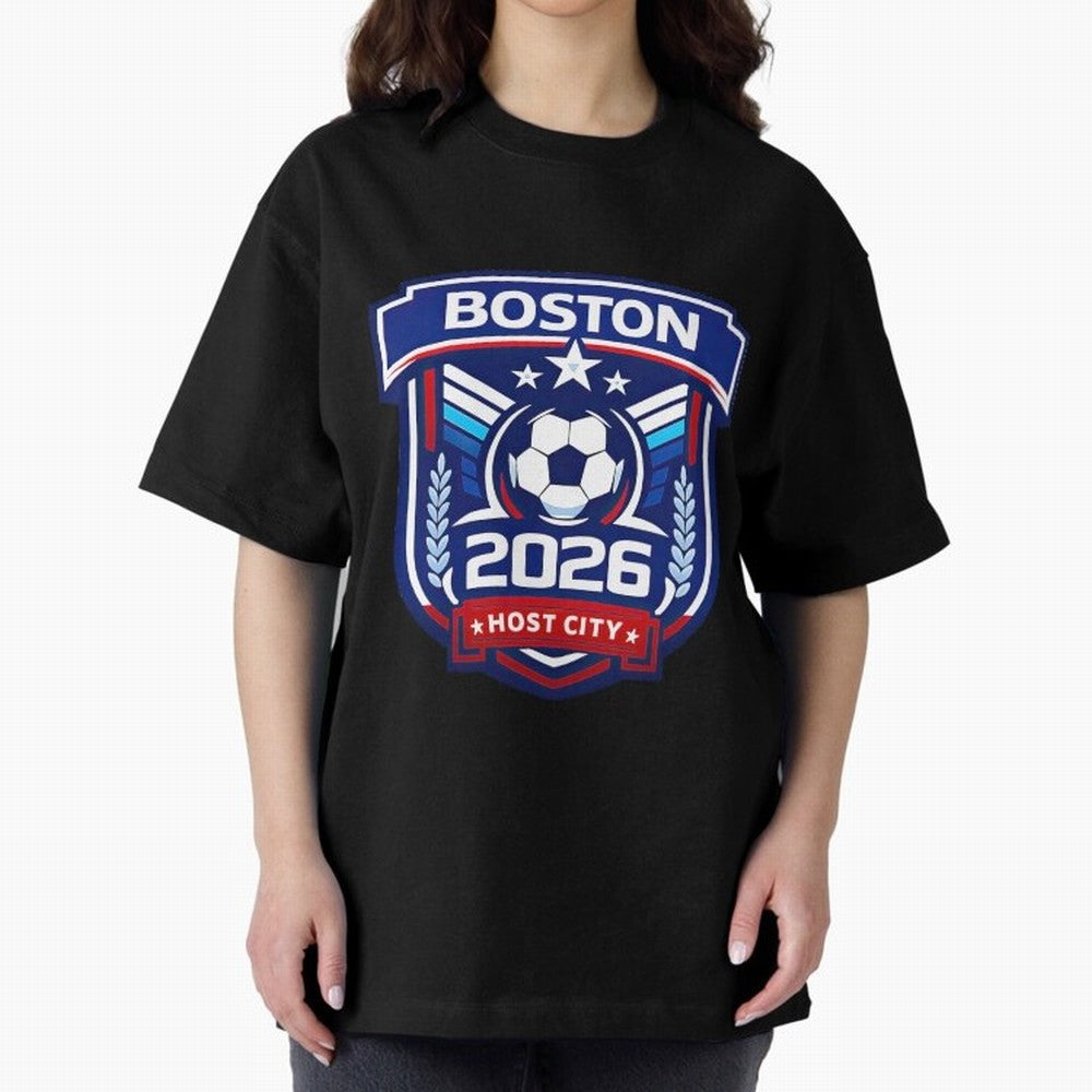 Boston 2026 Host City Welcoming the World Cup Oversized T-Shirt Celebrate the Stars of FIFA World Cup 2026 USA Canada Mexico for Fans of Cristiano Ronaldo, Haaland and CR7 and England, France and Netherlands, Bringing Match Day Excitement,