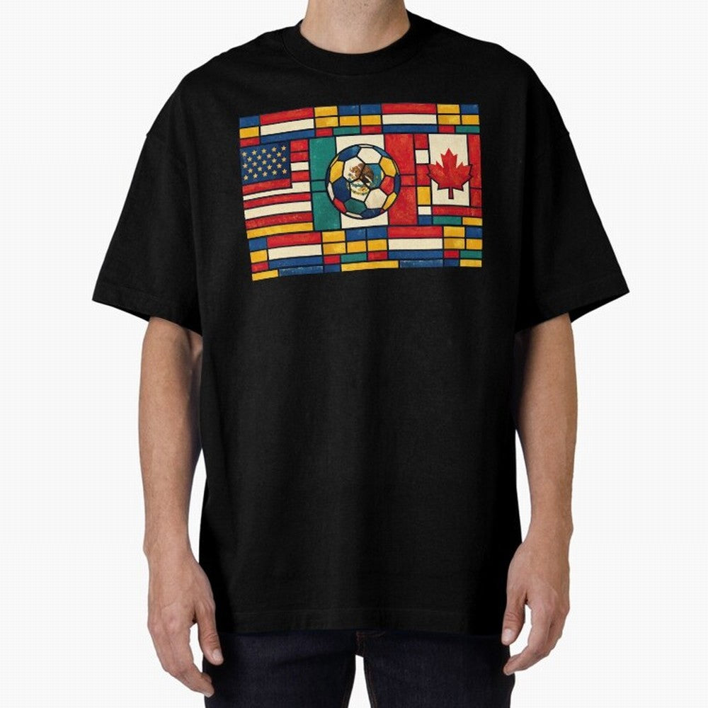 Elegant World Cup Stadiums Geometrical | Soccer Flags Mexico Canada USA Oversized T-Shirt Follow the Final Road of the FIFA World Cup 2026 Group Stage Journey through Mbappe Highlights, England Pride, Match Day Excitement, Supporter Culture, Golden