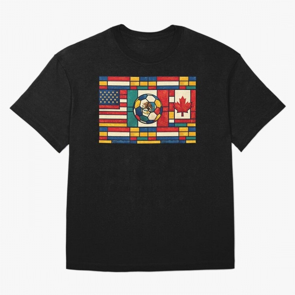 Elegant World Cup Stadiums Geometrical | Soccer Flags Mexico Canada USA Oversized T-Shirt Follow the Final Road of the FIFA World Cup 2026 Group Stage Journey through Mbappe Highlights, England Pride, Match Day Excitement, Supporter Culture, Golden