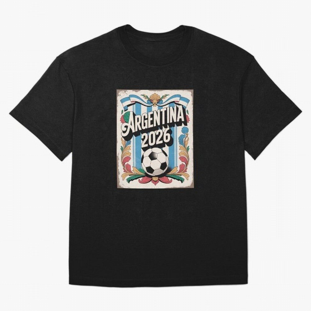 Argentina World Cup 2026 Filete Porte?o Vintage Football Poster - Buenos Aires Folk Art Fan Design Oversized T-Shirt Carry Global Football Passion for FIFA World Cup 2026 Group Stage, Centered on Haaland, England, France and Netherlands, Vintage