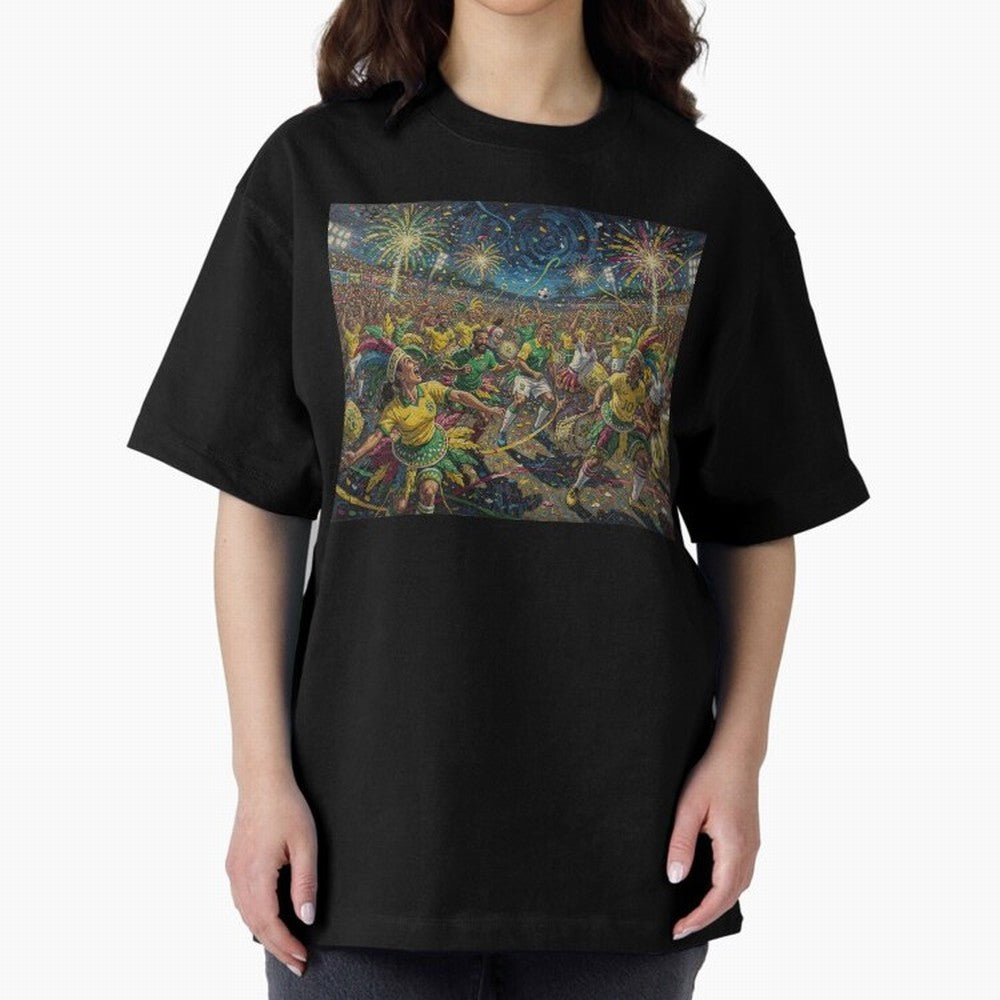 Celebration at Brazilian Football Match World Cup 2026 Vibes Oversized T-Shirt Show Up for the Glory of FIFA World Cup 2026 Group Stage Connected to Messi, CR7 and Mbappe, Netherlands Energy, Classic Soccer Heritage, Championship Pressure, Fan