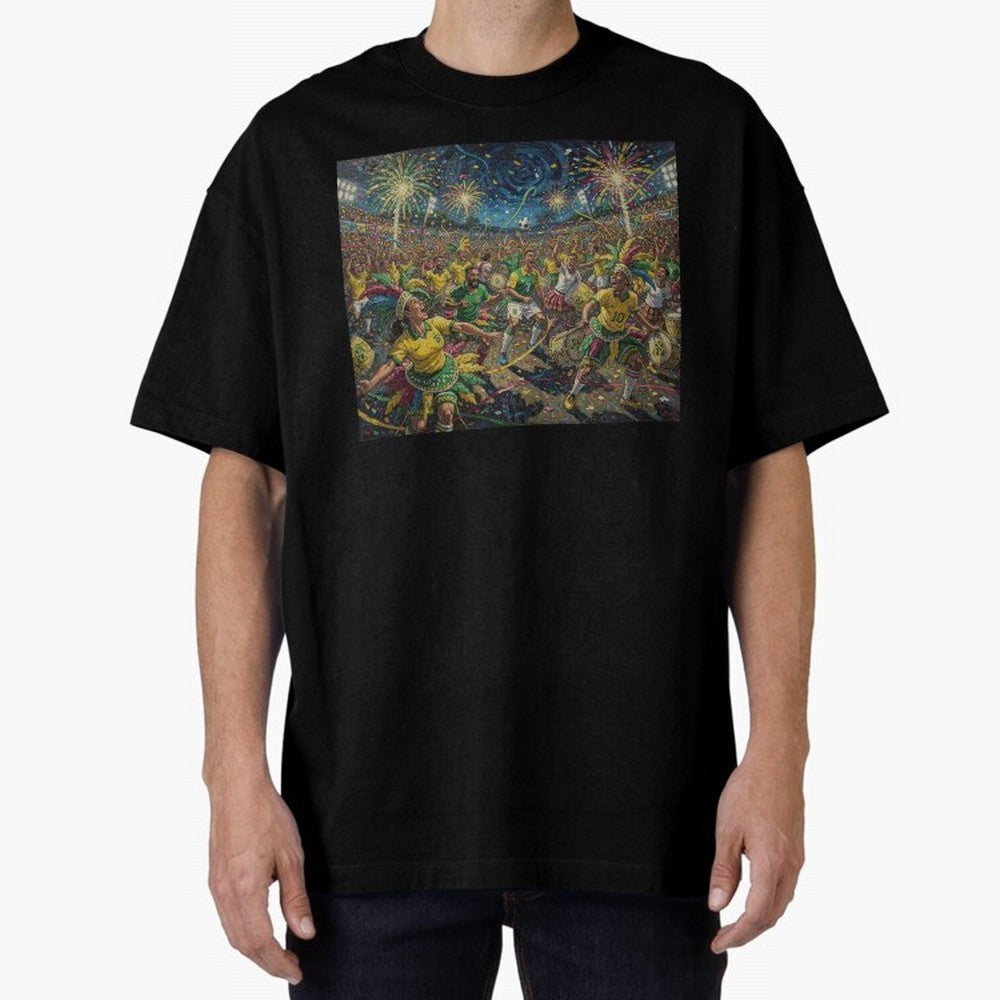 Celebration at Brazilian Football Match World Cup 2026 Vibes Oversized T-Shirt Show Up for the Glory of FIFA World Cup 2026 Group Stage Connected to Messi, CR7 and Mbappe, Netherlands Energy, Classic Soccer Heritage, Championship Pressure, Fan