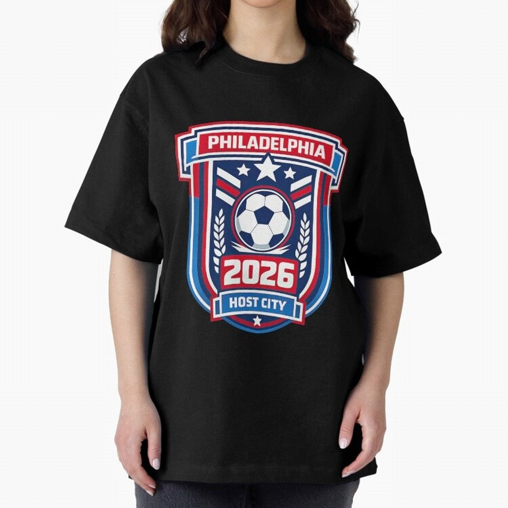 Philadelphia 2026 Soccer Host City Welcoming the World Cup Oversized T-Shirt Turn Up for FIFA World Cup 2026 USA Canada Mexico Driven by Messi and Cristiano Ronaldo, Portugal, Spain and Germany Energy, Championship Spirit, Famous Goals, Roaring