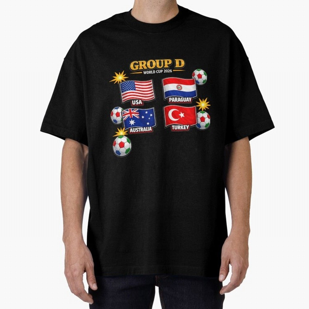 Group?D?¨C?World?Cup?2026?Flags Oversized T-Shirt Bring Stadium Energy to FIFA World Cup 2026 for Fans of Messi, CR7 and Mbappe and England, France and Netherlands, Bringing Goal Celebration Energy, Supporter Heritage, Football Icons and Worldwide