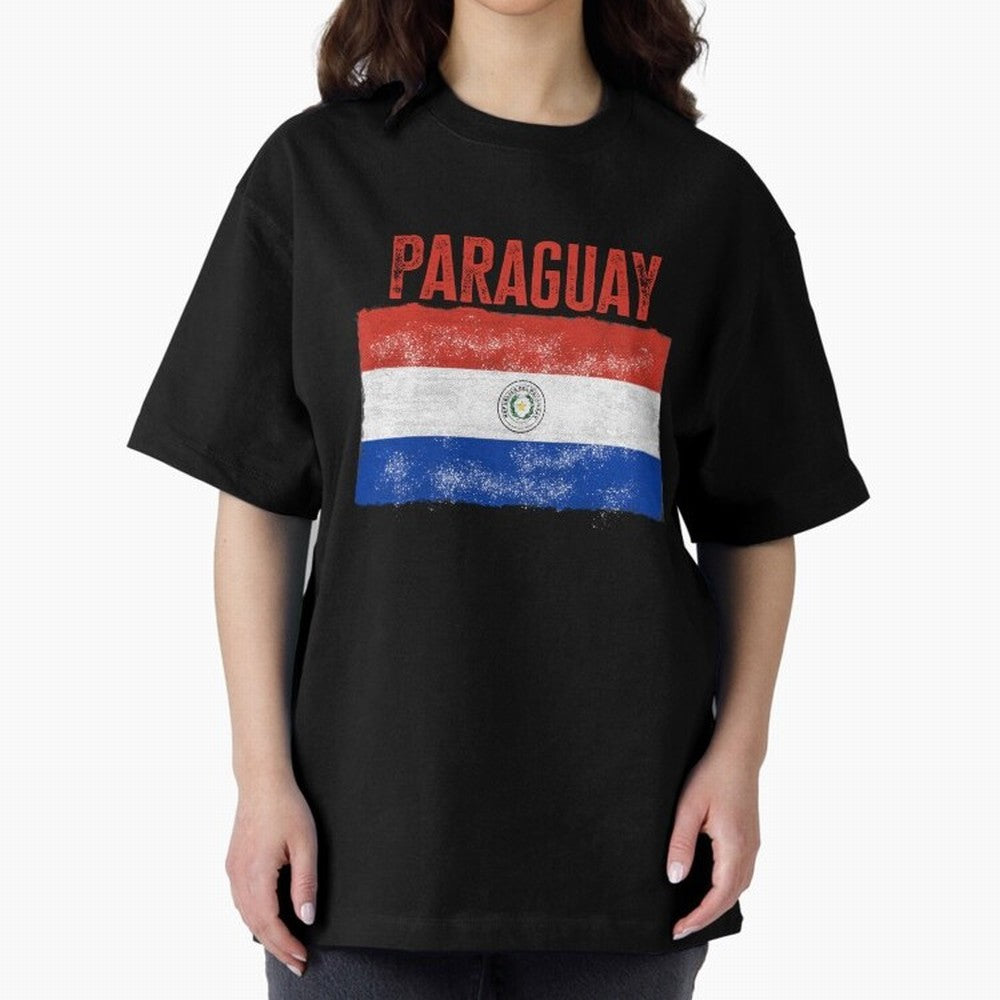 Paraguay Oversized T-Shirt Follow FIFA World Cup 2026 Group Stage Celebrating Haaland and Mbappe, England and Germany Energy, Retro Football Energy, Iconic Rivalries, Trophy Chase Drama and Stadium Atmosphere; Ideal for Football Dads, Football