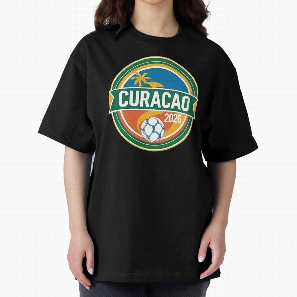 Curacao WC 2026 Oversized T-Shirt Celebrate Soccer Greatness during Match Day Hype around FIFA World Cup 2026, CR7 and Messi, Portugal, Spain and Germany, Vintage Soccer Flavor, Modern Football Stars, National Flags and Final Night Emotion; Made