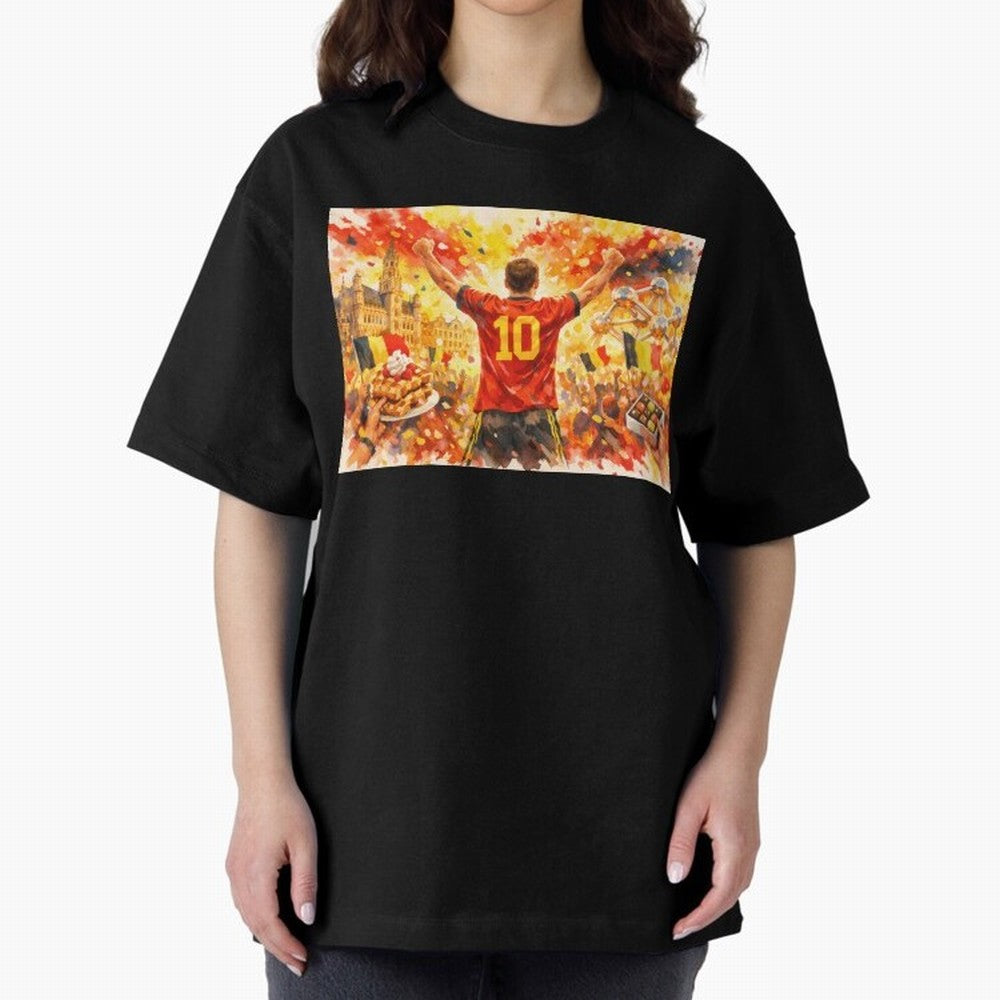 Belgian Celebration with Atomium Belgium Soccer Vibes Oversized T-Shirt Celebrate Football Heritage in FIFA World Cup 2026 Group Stage for Fans of Cristiano Ronaldo, Haaland and CR7 and France, Bringing Championship Spirit, Famous Goals, Roaring
