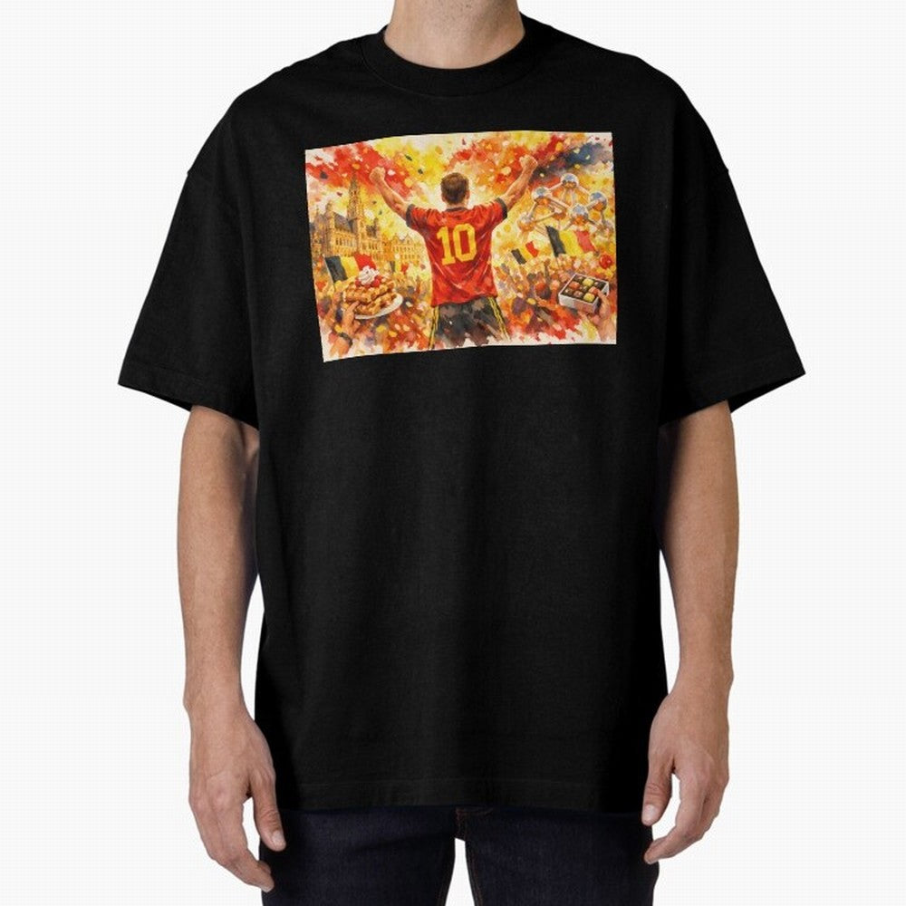 Belgian Celebration with Atomium Belgium Soccer Vibes Oversized T-Shirt Celebrate Football Heritage in FIFA World Cup 2026 Group Stage for Fans of Cristiano Ronaldo, Haaland and CR7 and France, Bringing Championship Spirit, Famous Goals, Roaring