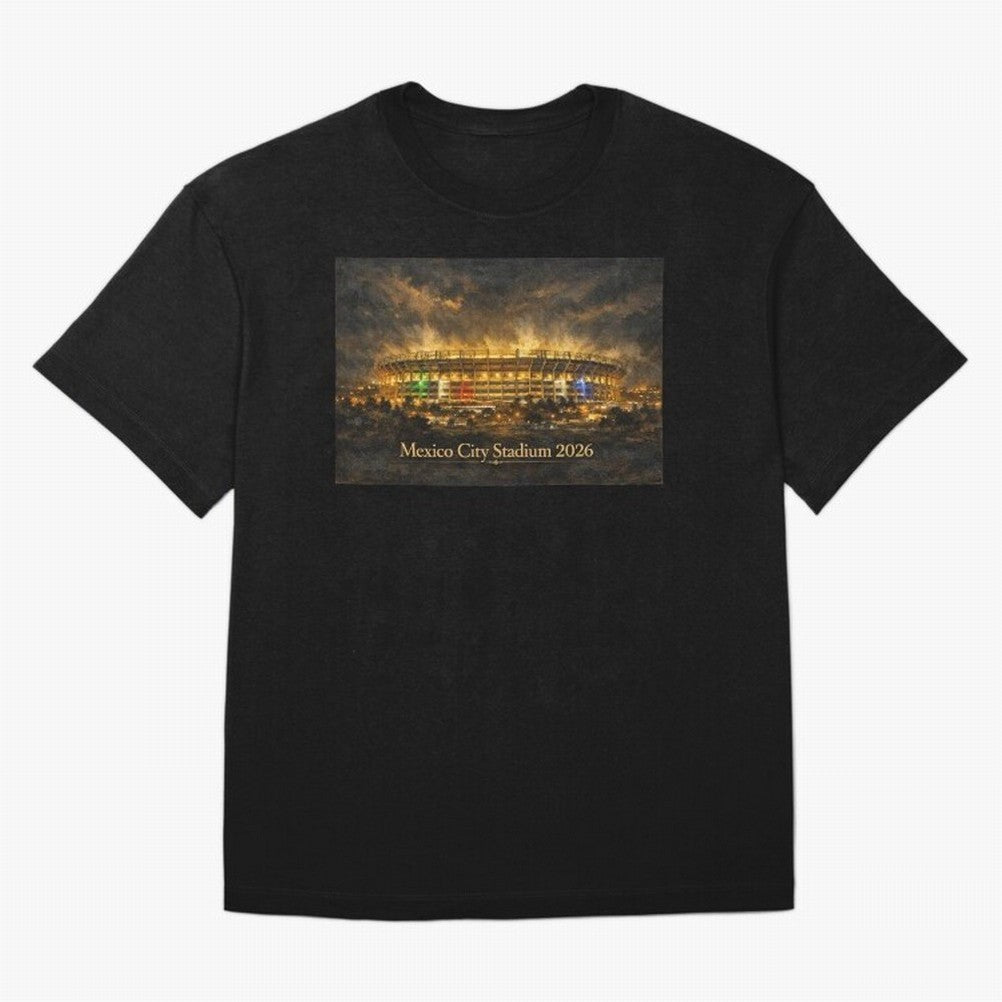 Mexico City Stadium at Night Oversized T-Shirt Honor Champions and Dreams in FIFA World Cup 2026 Group Stage Spirit, Celebrating Brazil, Portugal and Argentina, Mbappe and Neymar, Supporter Pride, Iconic Celebrations, Legendary Names and Global