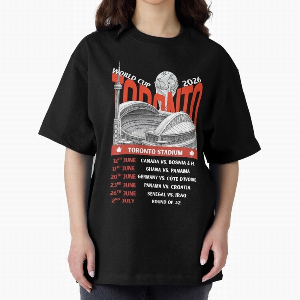 World Cup 2026 Toronto Stadium Match Schedule Soccer Fan Art Oversized T-Shirt Remember FIFA World Cup 2026 Group Stage Spirit, Centered on France and Portugal, CR7, Stadium Memories, Football Loyalty, International Chants and Championship