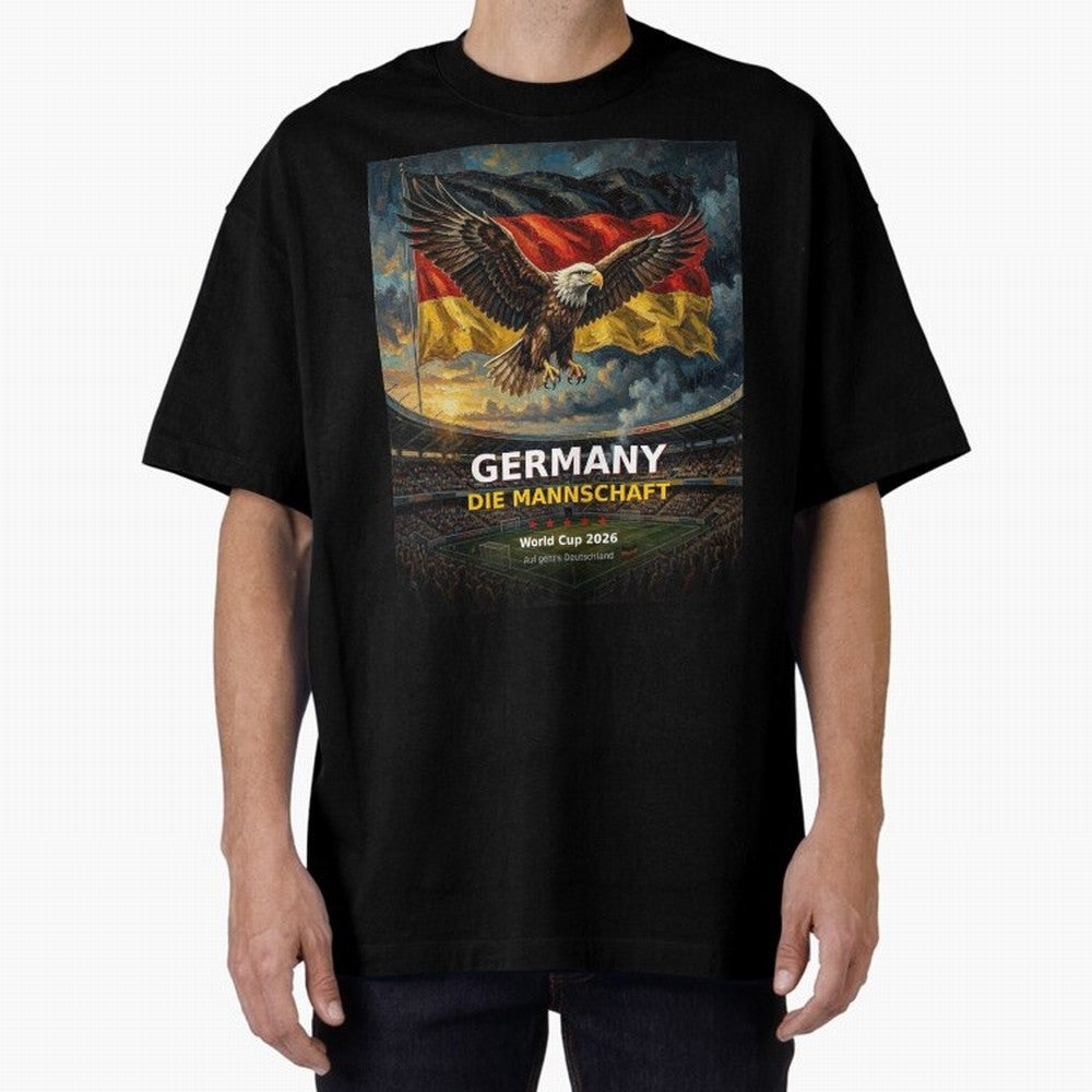 Germany Die Mannschaft - World Cup 2026 Soccer Fan Tee Oversized T-Shirt Capture Stadium Memories from FIFA World Cup 2026 Group Stage Spirit, Featuring England and Germany, Messi and Cristiano Ronaldo, Football Festival Excitement, Trophy