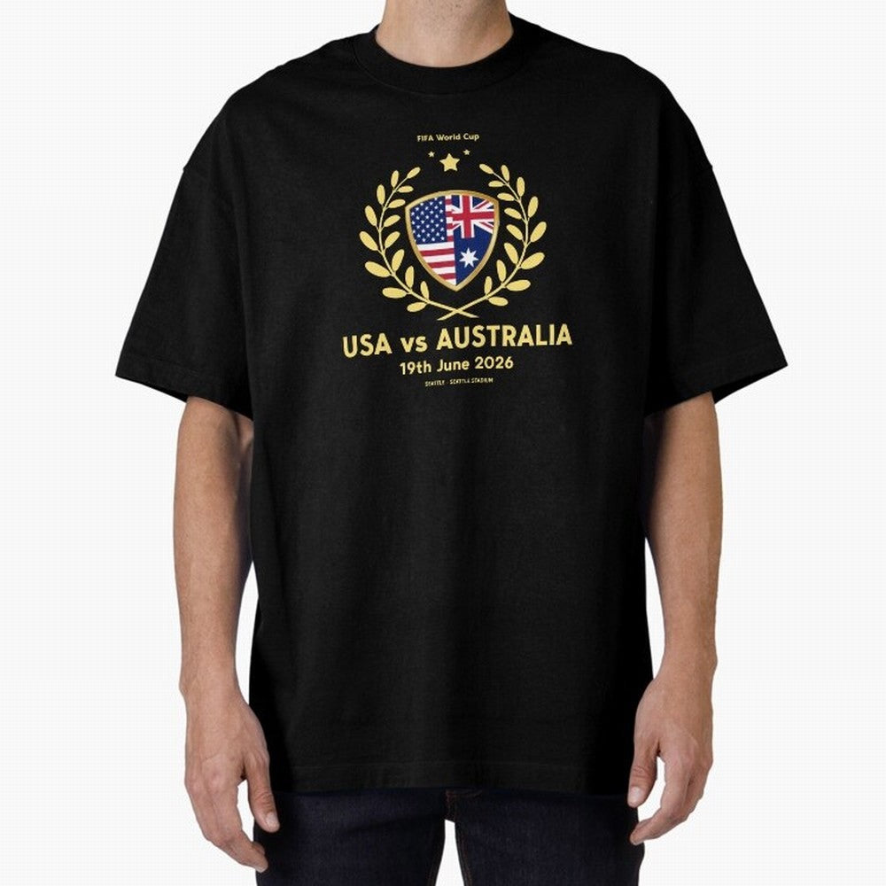 FIFA World Cup - USA v Australia Oversized T-Shirt Create FIFA World Cup 2026 Group Stage Spirit, Inspired by Portugal, Spain and Germany, Mbappe and Neymar, Sports Nostalgia, International Competition, Famous Players and Unforgettable Victories;