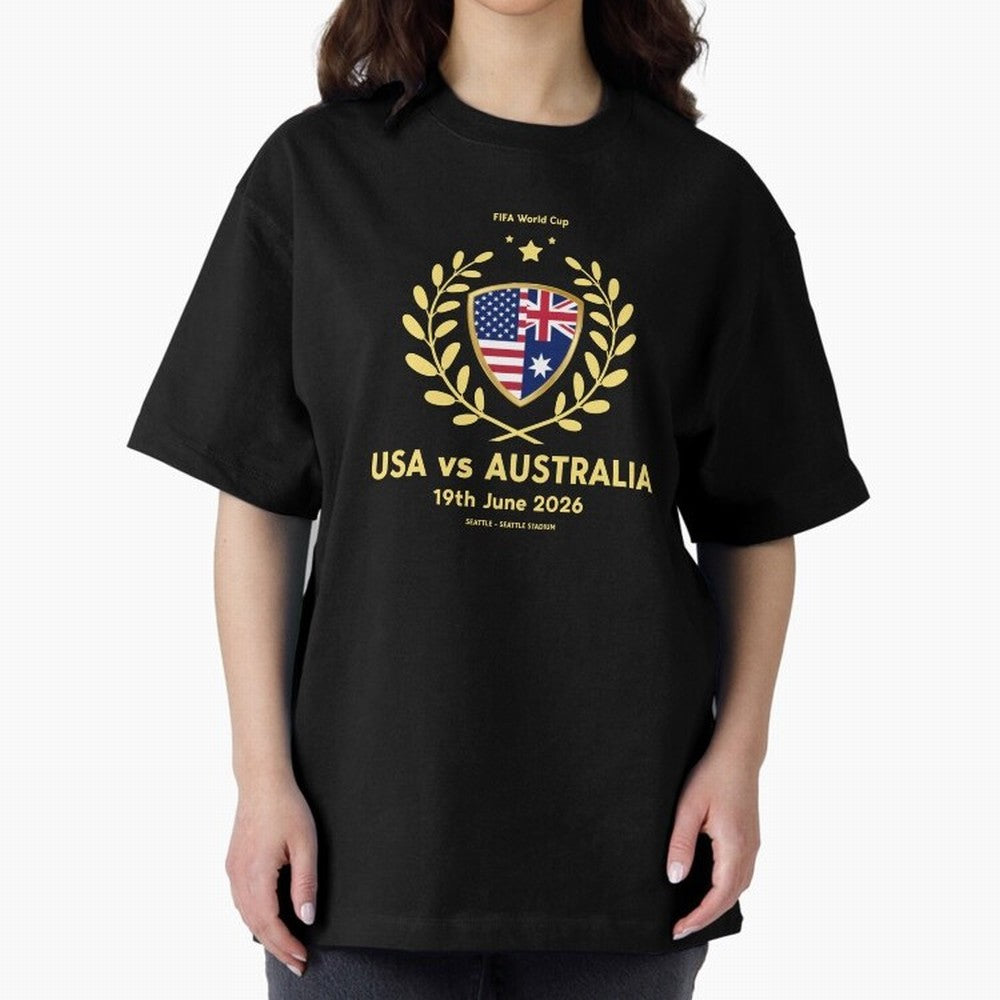 FIFA World Cup - USA v Australia Oversized T-Shirt Create FIFA World Cup 2026 Group Stage Spirit, Inspired by Portugal, Spain and Germany, Mbappe and Neymar, Sports Nostalgia, International Competition, Famous Players and Unforgettable Victories;