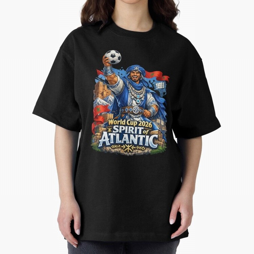 Moroccan World Cup 2026 Spirit of Atlantic Oversized T-Shirt Represent the Passion of FIFA World Cup 2026 USA Canada Mexico for Fans of Cristiano Ronaldo, Haaland and CR7 and Netherlands, Bringing Soccer Culture, Superstar Moments, National Team