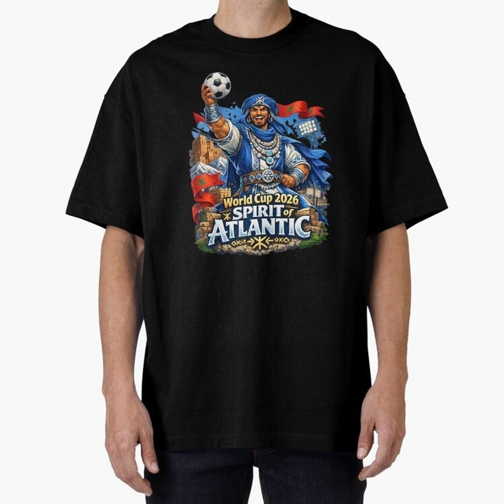 Moroccan World Cup 2026 Spirit of Atlantic Oversized T-Shirt Represent the Passion of FIFA World Cup 2026 USA Canada Mexico for Fans of Cristiano Ronaldo, Haaland and CR7 and Netherlands, Bringing Soccer Culture, Superstar Moments, National Team