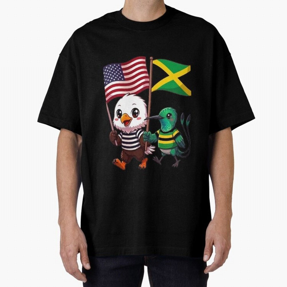 The American eagle and its friend, the Jamaican hummingbird Oversized T-Shirt Celebrate Unforgettable Nights in Global Football Passion for FIFA World Cup 2026, Built around CR7, Spain and Netherlands, Stadium Chants, National Pride, Trophy Dreams