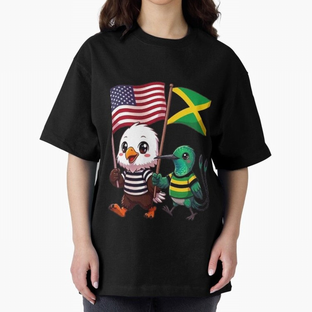 The American eagle and its friend, the Jamaican hummingbird Oversized T-Shirt Celebrate Unforgettable Nights in Global Football Passion for FIFA World Cup 2026, Built around CR7, Spain and Netherlands, Stadium Chants, National Pride, Trophy Dreams