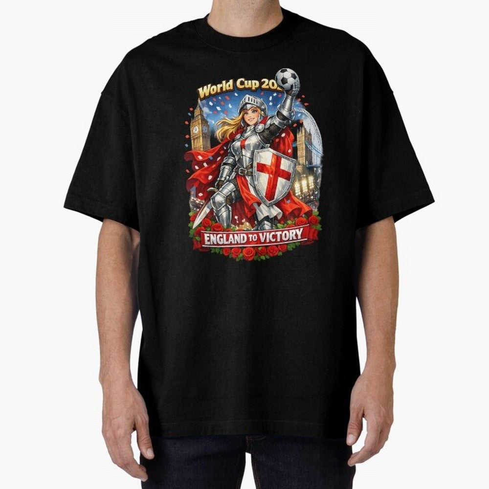 England To Victory Knight World Cup 2026 Oversized T-Shirt Share FIFA World Cup 2026 USA Canada Mexico with Haaland and Mbappe, Argentina Energy, Game Day Rituals, Football Legends, Country Pride and the Road to the Final; Perfect for Fans,