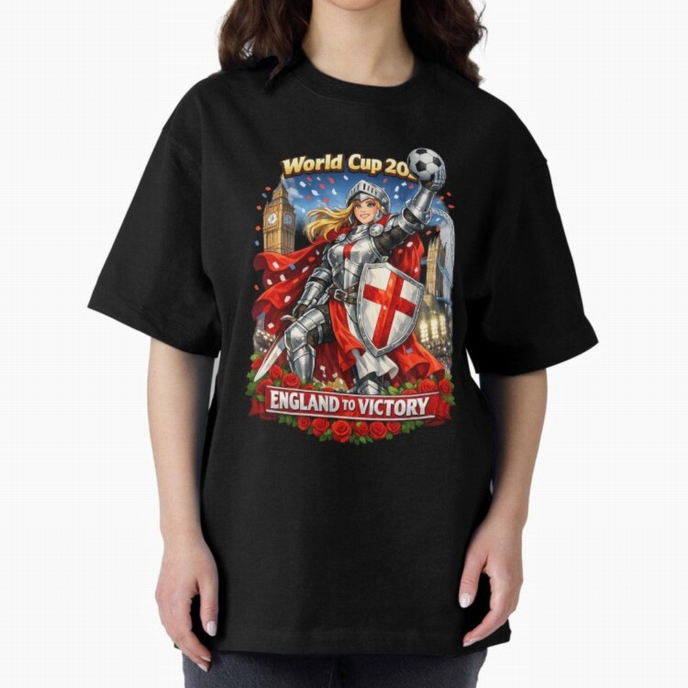 England To Victory Knight World Cup 2026 Oversized T-Shirt Share FIFA World Cup 2026 USA Canada Mexico with Haaland and Mbappe, Argentina Energy, Game Day Rituals, Football Legends, Country Pride and the Road to the Final; Perfect for Fans,