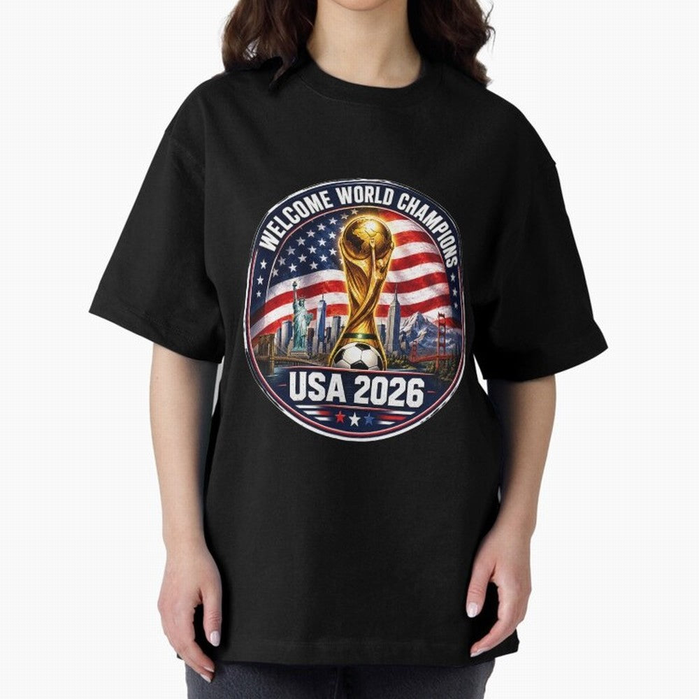 World Cup 2026 Celebration T-Shirt | USA Canada Mexico Soccer Fan Tee Oversized T-Shirt Bring International Match Energy to Global Football Passion for FIFA World Cup 2026 USA Canada Mexico, Celebrating Messi and Cristiano Ronaldo, Argentina,