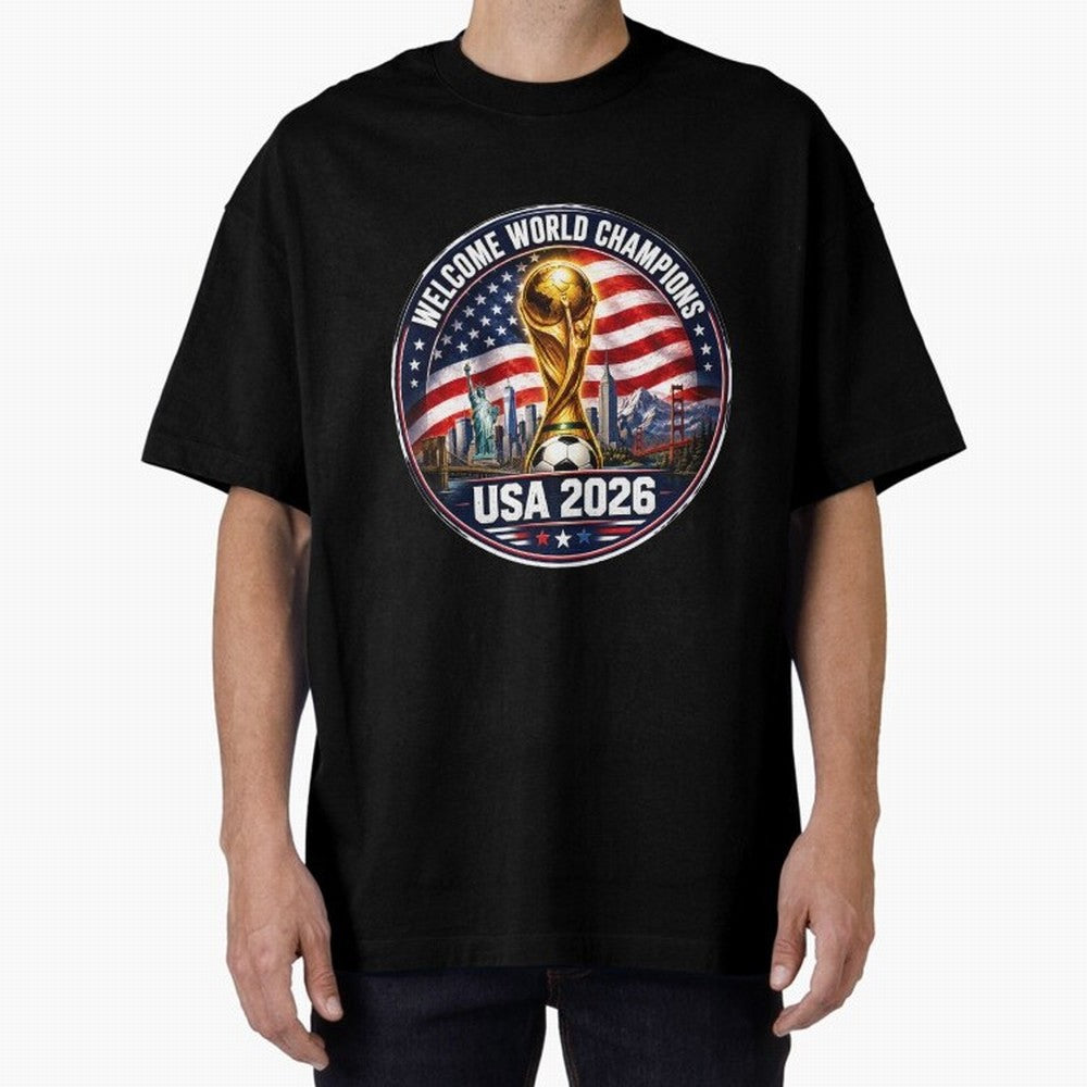World Cup 2026 Celebration T-Shirt | USA Canada Mexico Soccer Fan Tee Oversized T-Shirt Bring International Match Energy to Global Football Passion for FIFA World Cup 2026 USA Canada Mexico, Celebrating Messi and Cristiano Ronaldo, Argentina,