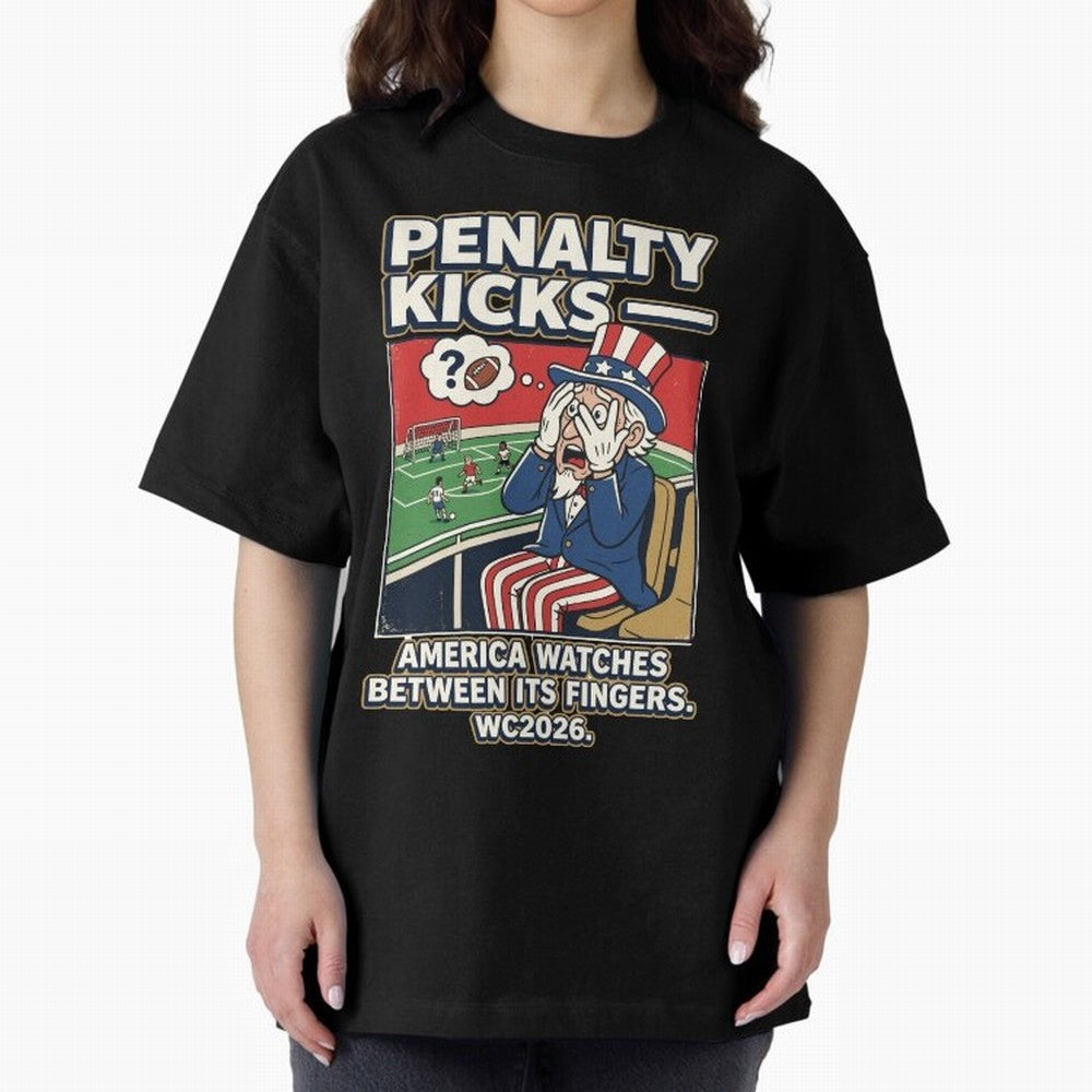 Penalty Kicks ¡ª WC2026 V2 Oversized T-Shirt Show Fan Pride Across Global Football Passion for FIFA World Cup 2026, Celebrating Neymar, Haaland and Cristiano Ronaldo, Portugal, Spain and Germany, Game Day Rituals, Football Legends, Country Pride