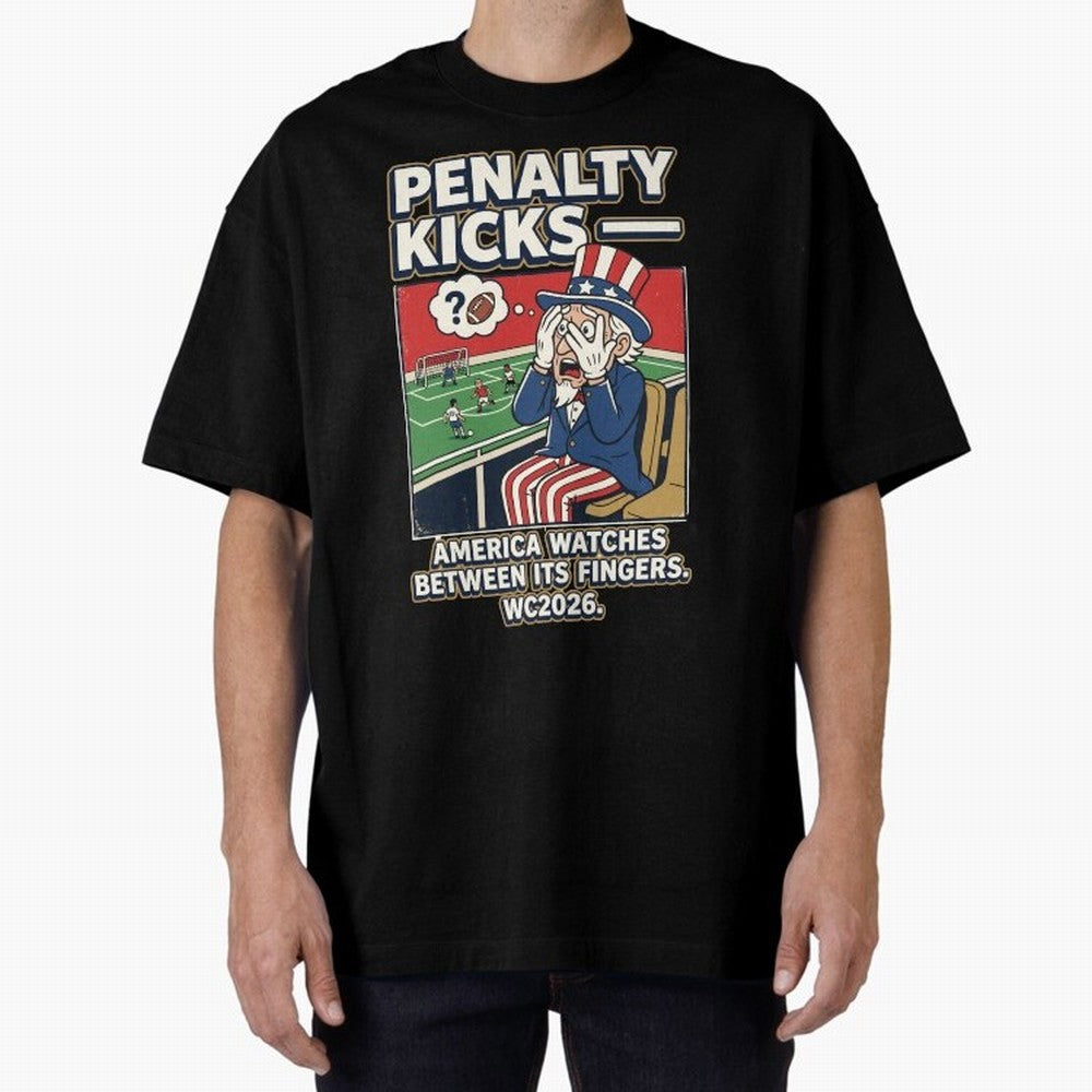 Penalty Kicks ¡ª WC2026 V2 Oversized T-Shirt Show Fan Pride Across Global Football Passion for FIFA World Cup 2026, Celebrating Neymar, Haaland and Cristiano Ronaldo, Portugal, Spain and Germany, Game Day Rituals, Football Legends, Country Pride