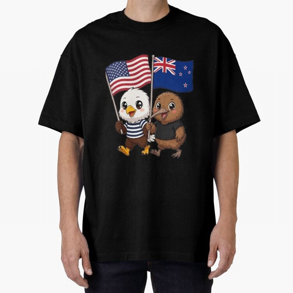 the American eagle and its friend the New Zealand kiwi Oversized T-Shirt Celebrate FIFA World Cup 2026 Group Stage Celebrating Haaland, Spain and Netherlands Energy, Football Passion, Legendary Performances, Festival Vibes and Supporter Community;