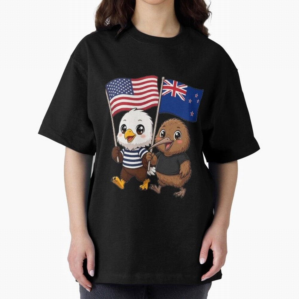 the American eagle and its friend the New Zealand kiwi Oversized T-Shirt Celebrate FIFA World Cup 2026 Group Stage Celebrating Haaland, Spain and Netherlands Energy, Football Passion, Legendary Performances, Festival Vibes and Supporter Community;